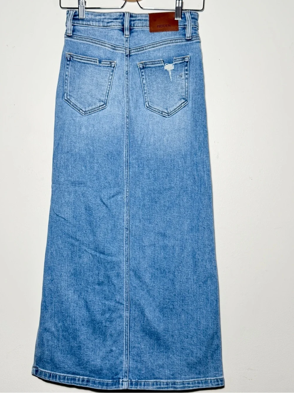 Classic Light Blue Denim Maxi Skirt with Side Panel